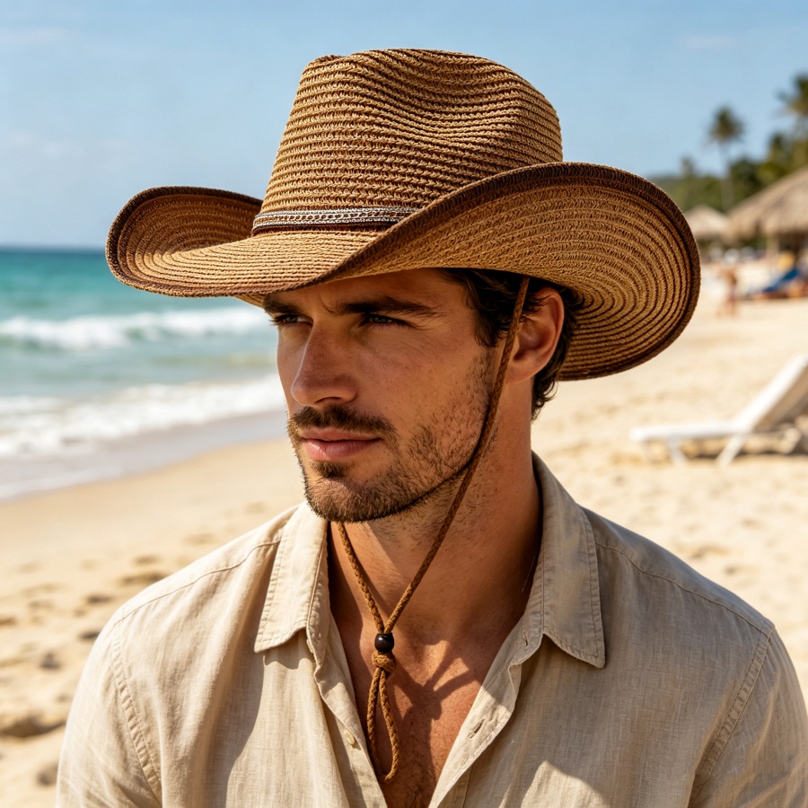 Cowboy Hat Straw - Retro Western Cowboy Gradient Straw Hat